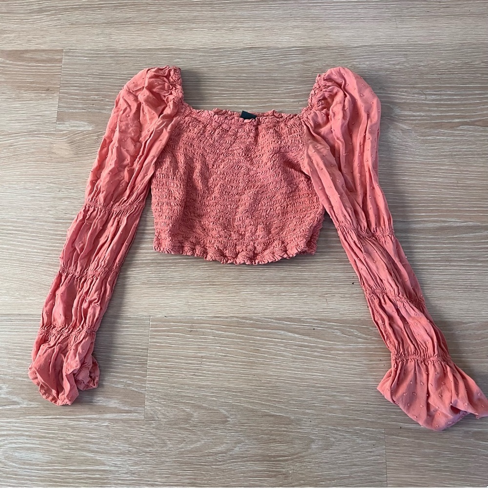 Orange flowy arms ruched crop top from wild fable
